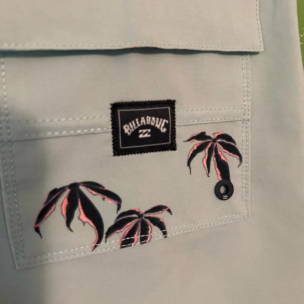 Billabong Men's Sage Green Palm-Print Boardshorts